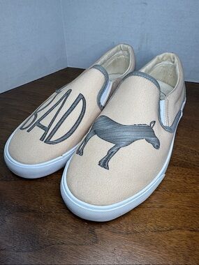 EUC Inkkas Badass BAD Donkey Cream Canvas Slip-On Sneakers, Womens 10, Mens 8